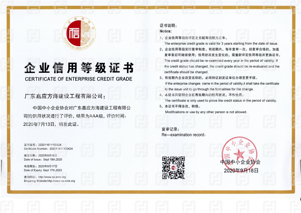 2020中小企業協會AAA信用等級證書